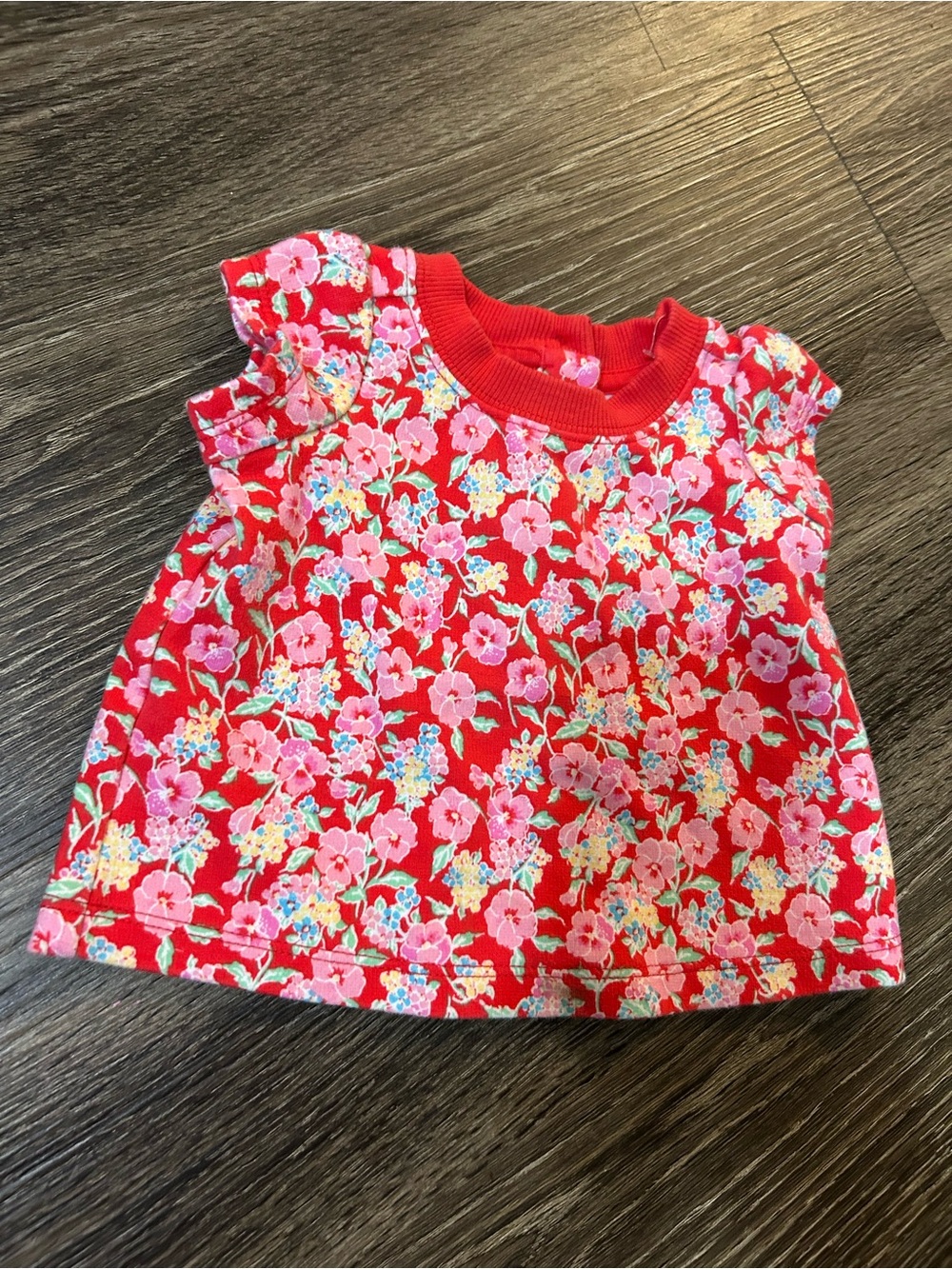 Janie and Jack 3-6 Months Red Floral Short-Sleeve Baby Top
